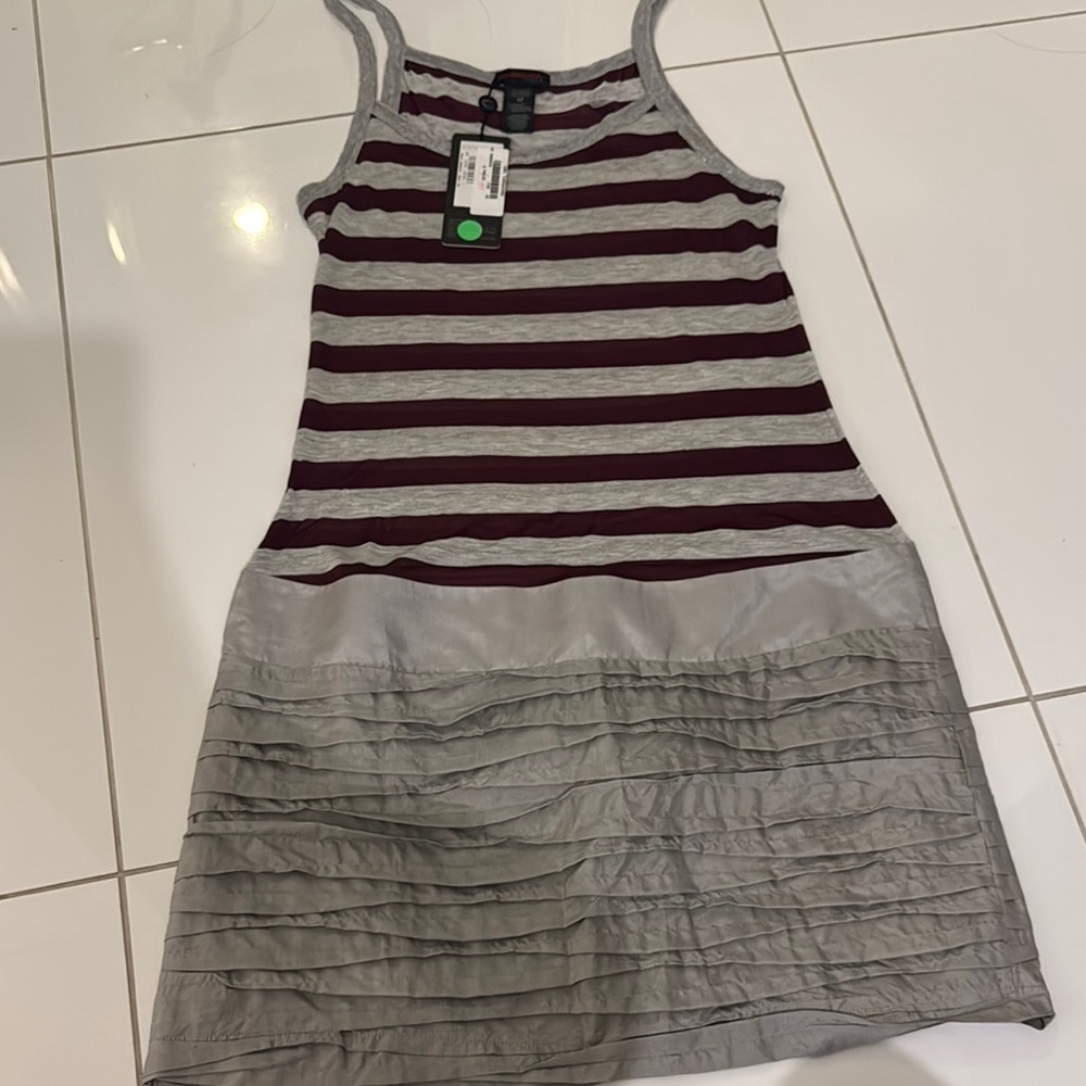 Custo Barcelona Striped Gray and Burgundy Dress